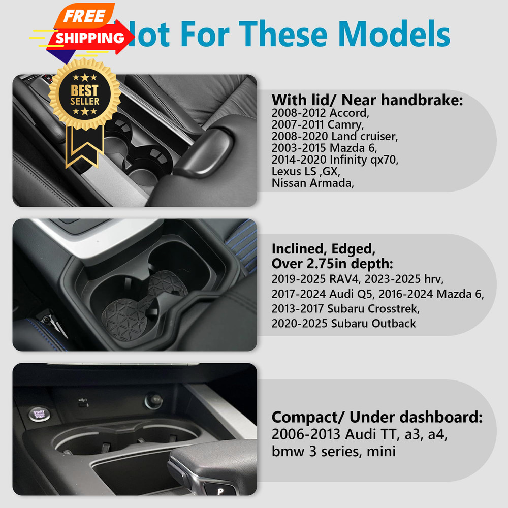 Seven Sparta Car Cup Holder Expander with Adjustable Base, Medium*1, Black