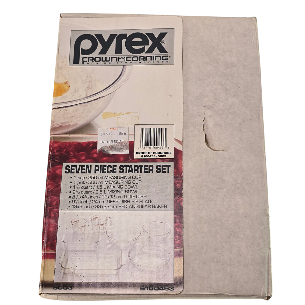 Pyrex 7 Piece Glass Bakeware Set NOS Unopened Box Starter Set Vintage