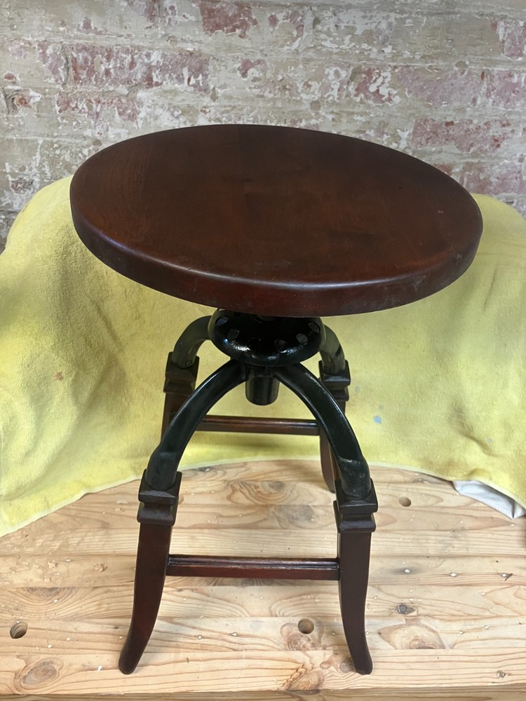 Antique wood and iron work stool