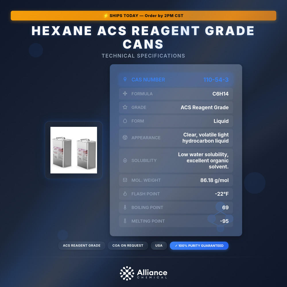 Hexane ACS Reagent Grade - 2 Quart Cans