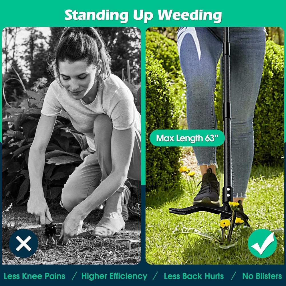 Weed Puller with Long Handle- 63Inch - Adjustable Stand up Weed Puller Tool, Hea