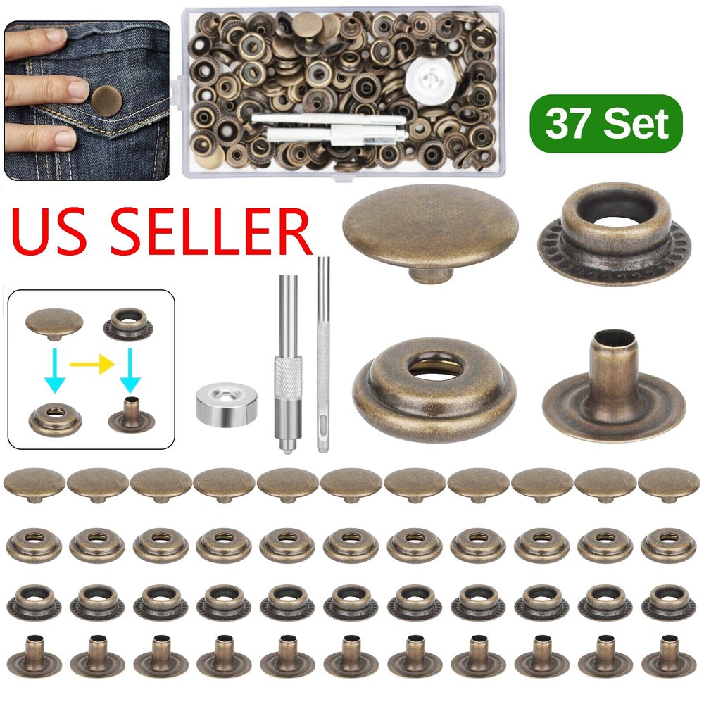 37 Set 15MM Fastener Snap Press Stud Cap Button Base Tool Kit for Leather Canvas