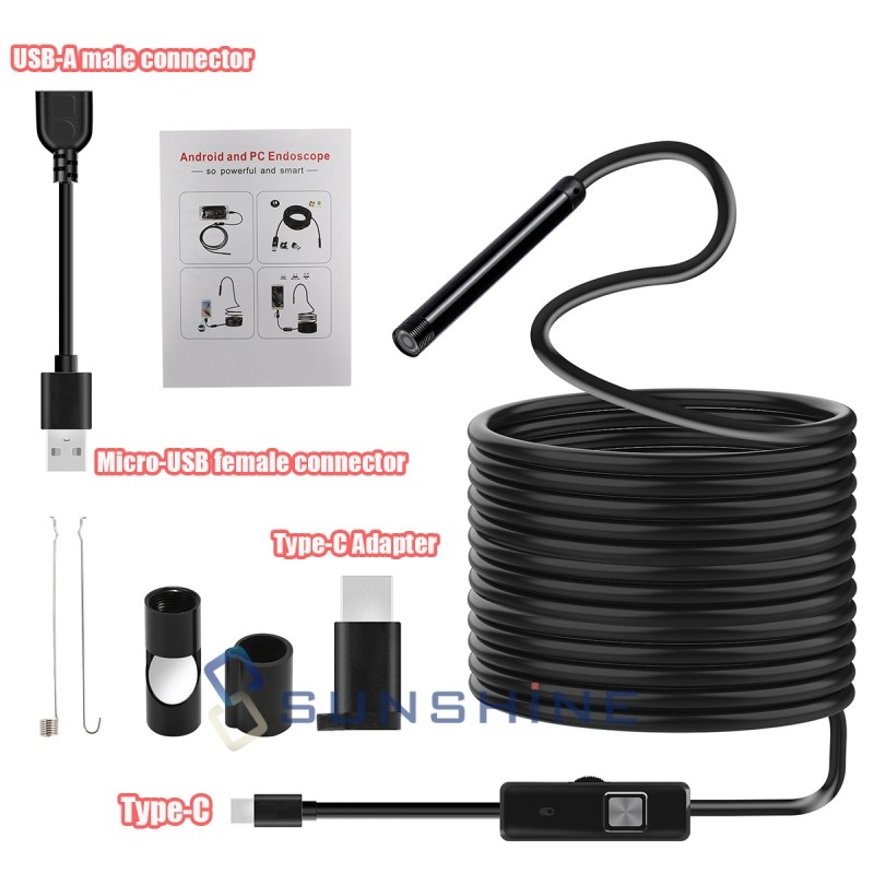 HD Endoscope Borescope 6LED Inspection Snake Camera for Android Type-c Micro USB