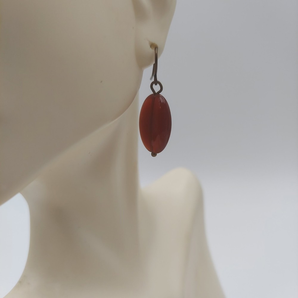 Avon Red/Brown Oval Dangle Earrings Vintage 1"