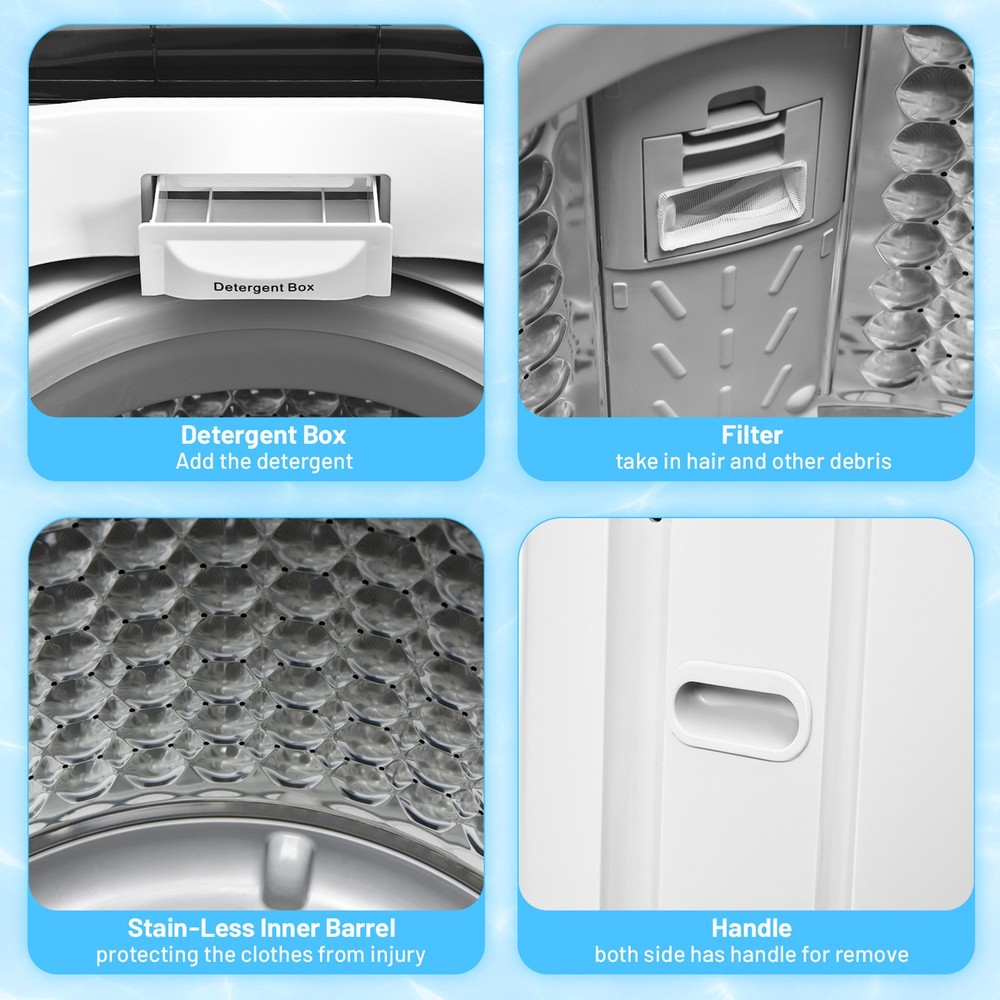 Compact Full-automatic Washing Machine Laundry Washer w/ 11 lbs Capacity White