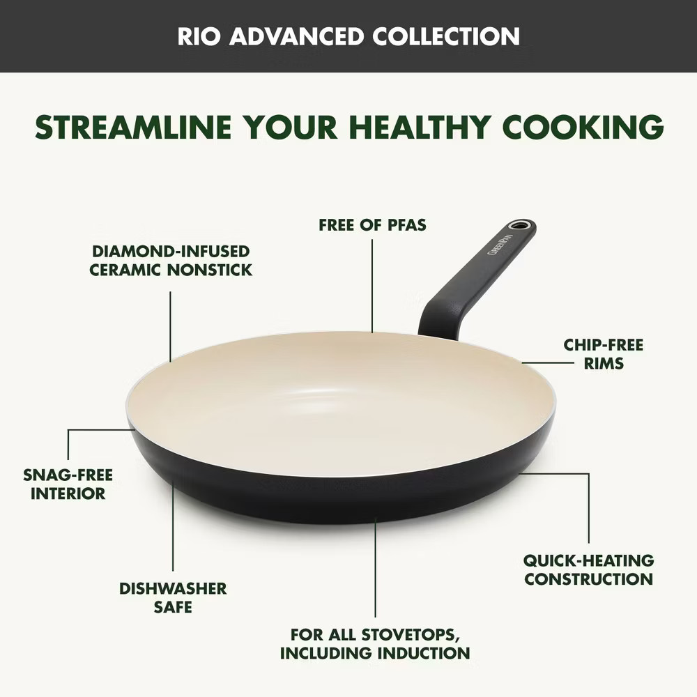 GreenPan Rio Advanced 10pc Ceramic Nonstick Cookware Set Black