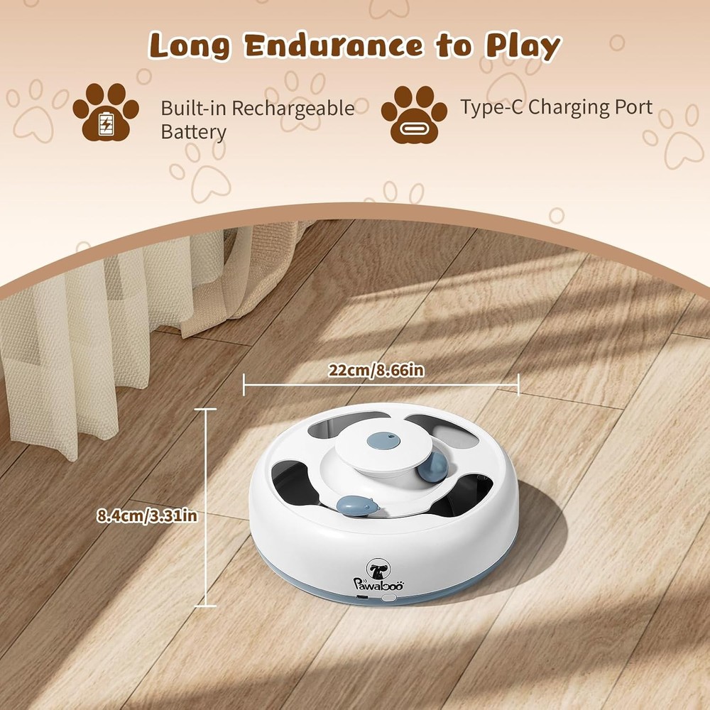 Pawaboo 3-in-1 Automatic Interactive Cat Toy, Electronic Motion White+Gray