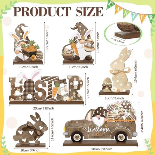 6 Pcs Easter Table Signs Wooden Rustic Happy Easter Table Centerpiece