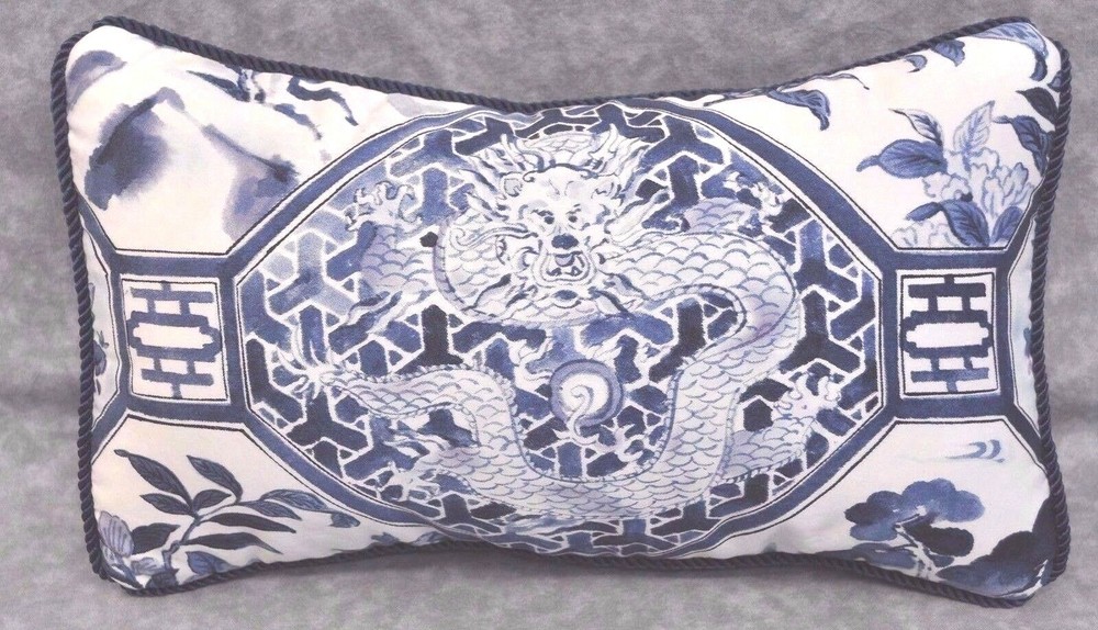 Pillow made w Ralph Lauren Palm Harbor Octagonal Navy Blue & White Fabric 12 x 7