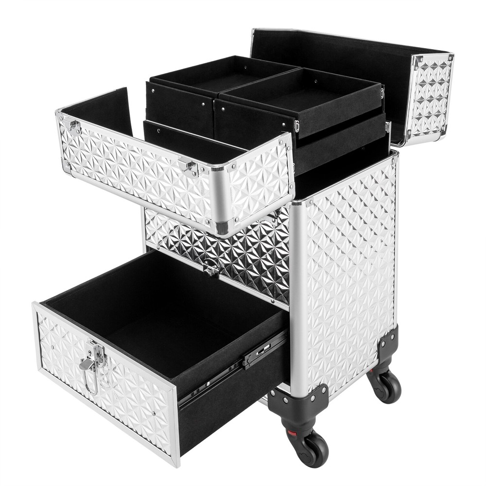 Rolling Makeup Train Case Professional Cosmetic Trolley Makeup Storage Organizer