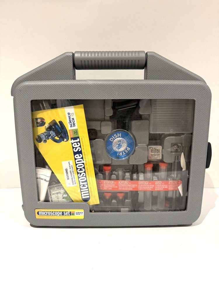 Kids Microscope Set Science Kit w/ Case Slides Tools Educational NEW Open Box