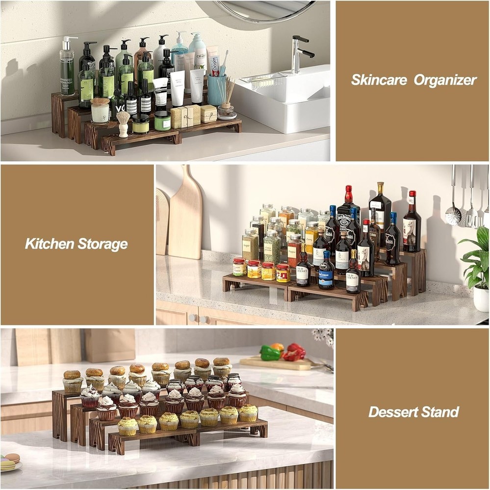 Authentic Rustic Wood Dessert Display Set – Stackable Tiered Risers for Parties