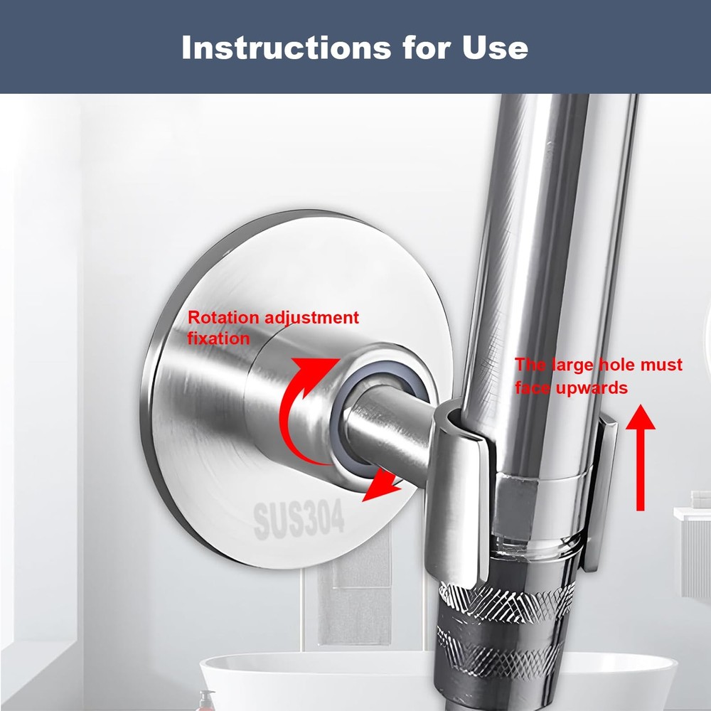 Shower Head Holder 360° Adjustable Handheld Bathroom Brushed Finish