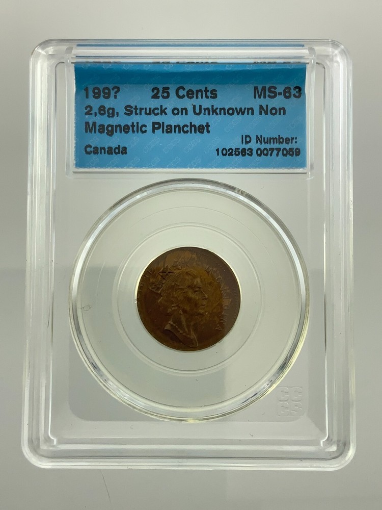 25 Cents Struck on Unknown Non Magnetic Planchet Canada Error Coin II257