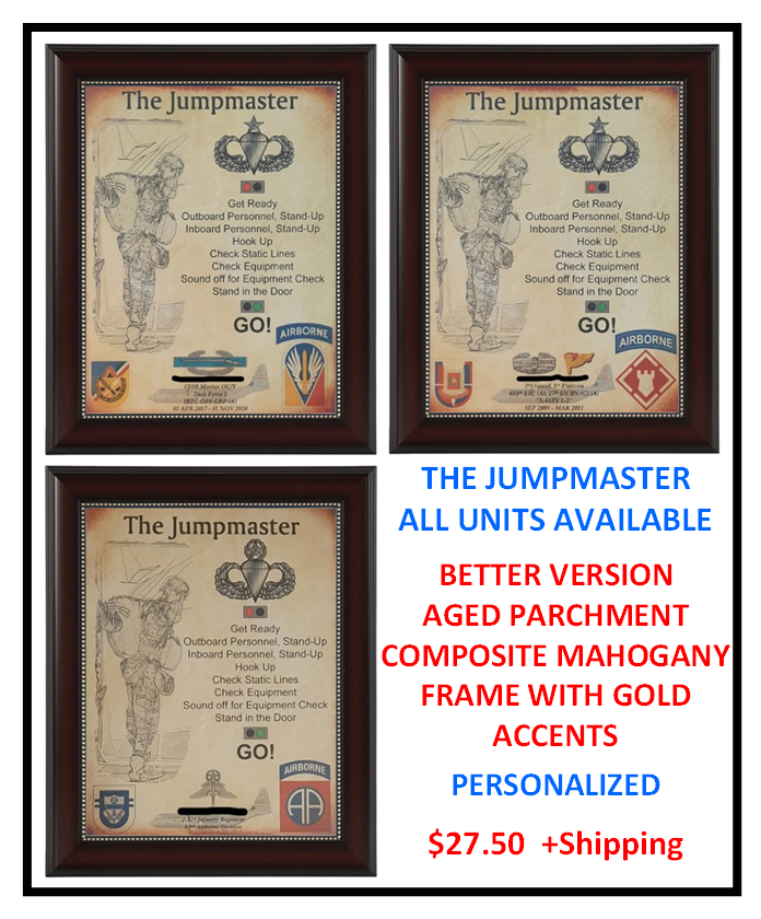 MC-NICE: ARMY Airborne "The Jumpmaster" ALL UNITS Framed PERSONALIZED