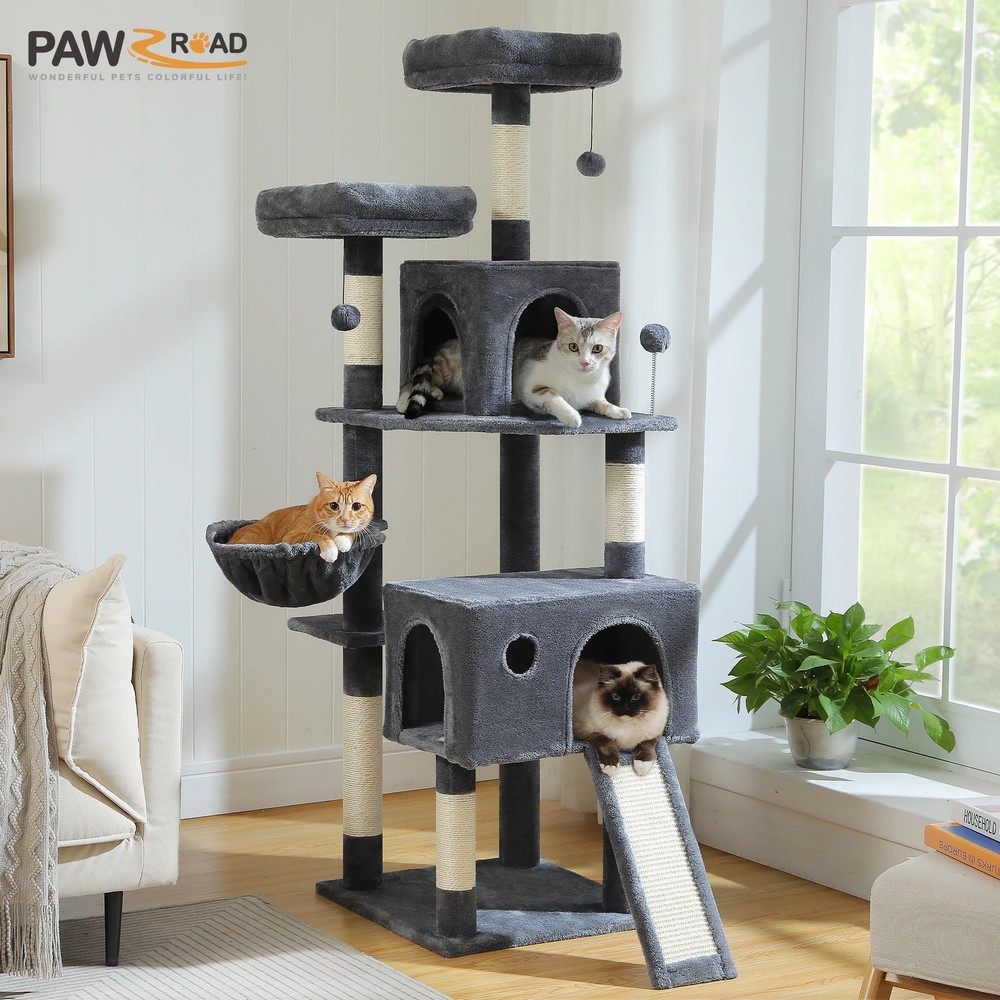 Multi-Level Cat Tree Tower with Sisal Scratching Post&Pad Hammock Cat Condo