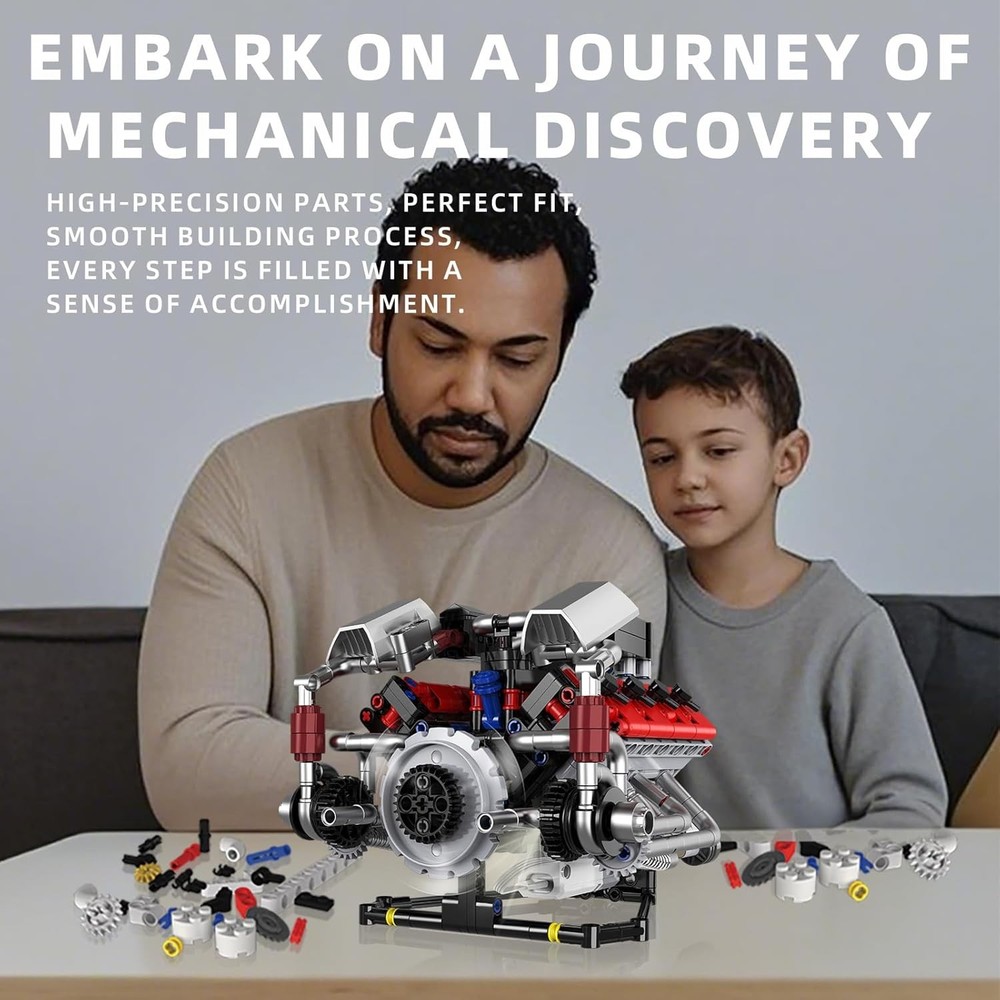 Mini V8 Engine Kits That Works Building Sets, 8-Cylinder Model Technic with Moto