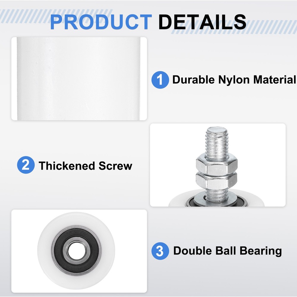 2Pcs Slide Gate Guide Roller, 6" Nylon Sliding Gate Support Assembly, White