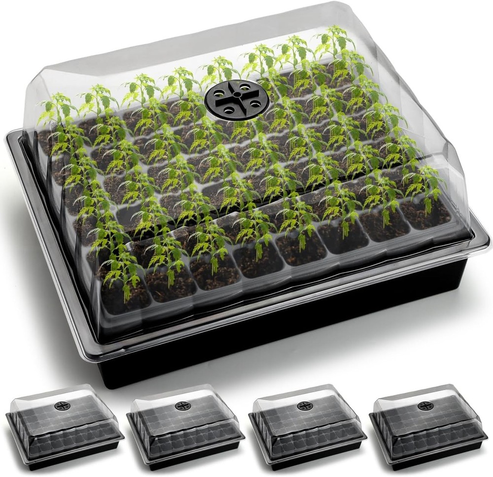 5-Pack No Drip Seed Starter Trays W/ 4" Humidity Dome 240 Cells Deep Root Plug