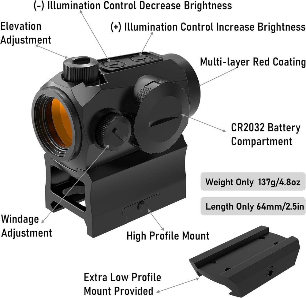 UUQ Prince7 Compact Red Dot Sight, Motion Awake 2 MOA COMPACT, BLACK