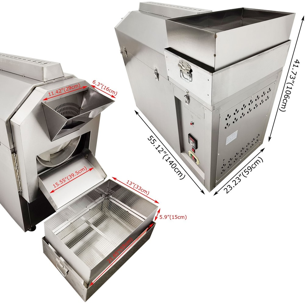 Commercial Automatic Drum Roaster Electric for Nut Coffee Bean Roasting 220V 3PH