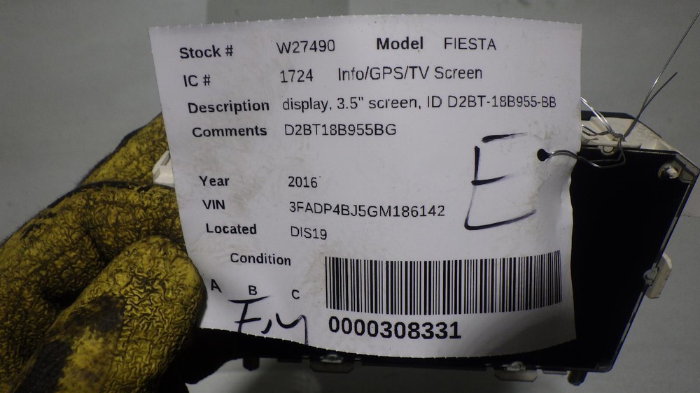 16 FORD FIESTA Info Screen D2BT18B955BG