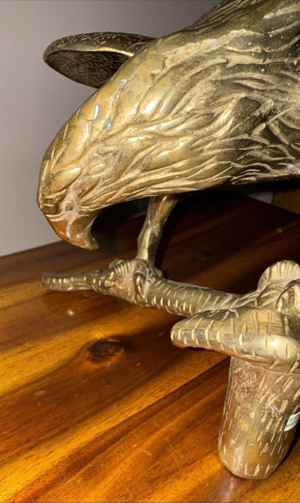 Large Vintage Solid Brass Eagle on Tree Branch Statue Heavy Made in India