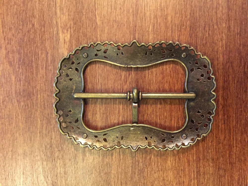 Fancy Rectangular Metal Sew in Belt Buckle; color Bronze
