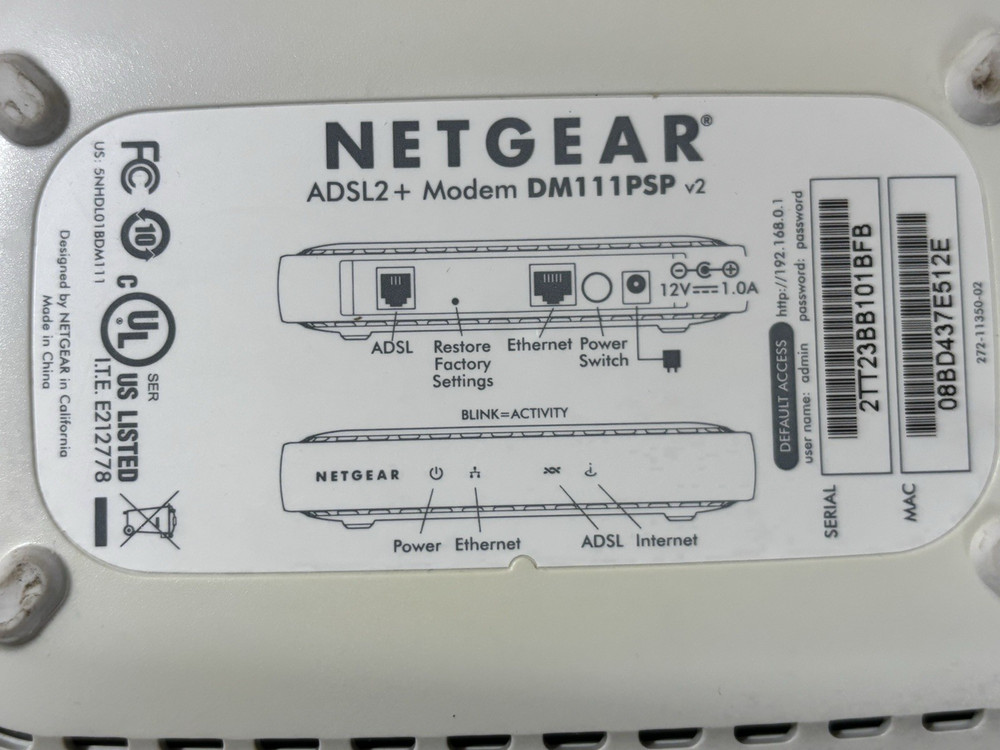NETGEAR Broadband ADSL2+ Modem DM111PSP DSL Modem