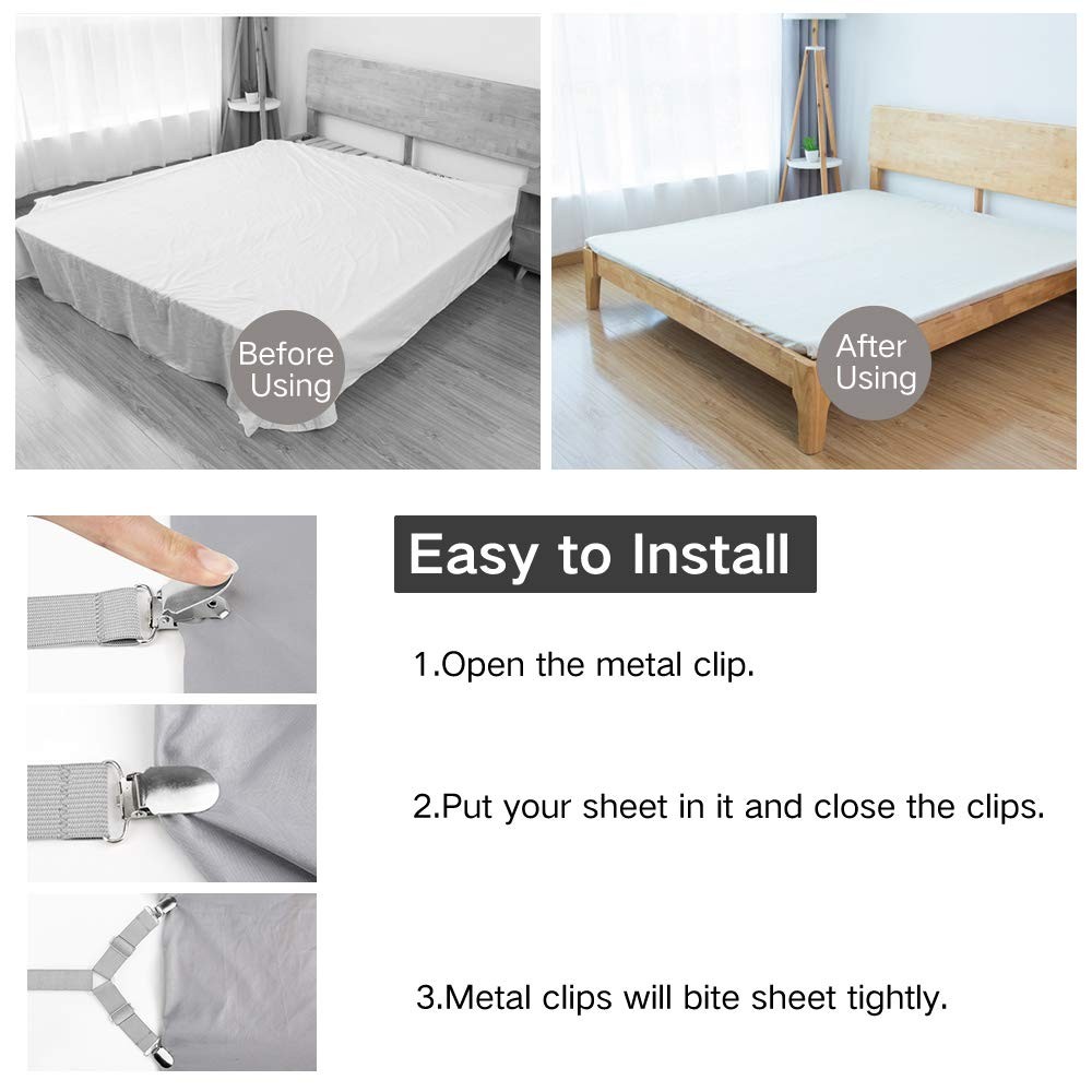 8 Pcs Adjustable Fitted Sheet Straps, Bed Corner, Clips, Fasteners, Suspenders