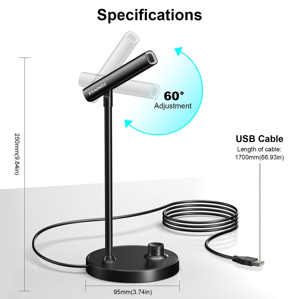 USB Microphone, Gaming Microphone for PC with Volume Control Buttons for Reco...