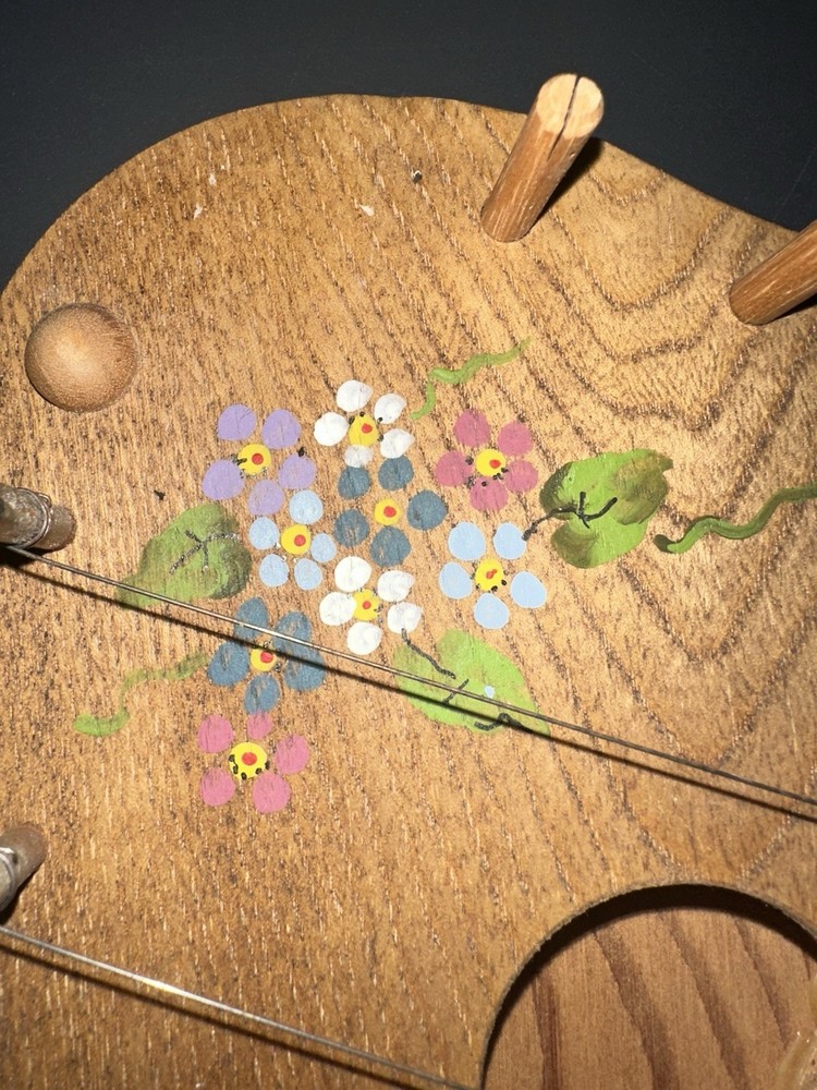 Hand Painted Door Harp Floral Missing Strings P. Hansen