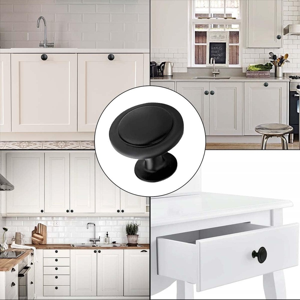 30 Pack Matte Black Kitchen Cabinet Knobs Round Drawer Pulls Stainless Steel