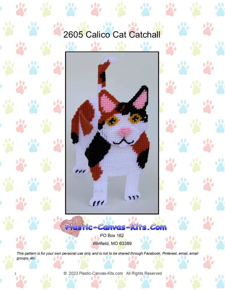 Calico Cat Catchall-Plastic Canvas Pattern or Kit
