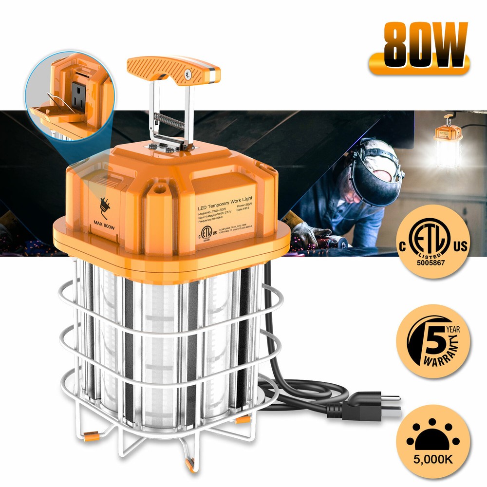 80W LED Temporary Work Light Linkable Construction Jobsite Light 5000K Daylight