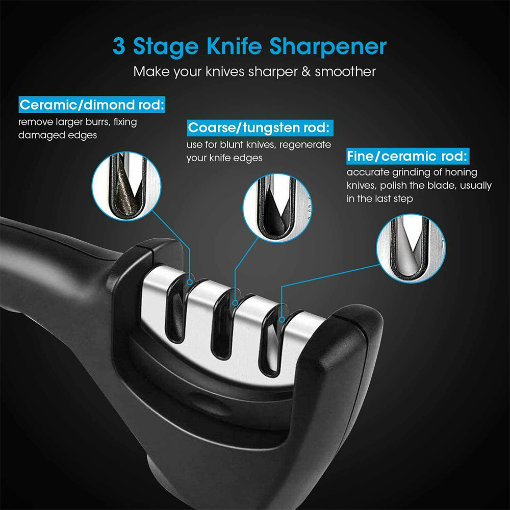 3 Stage Knife Sharpener Professional Ceramic Tungsten Kitchen Sharpening System