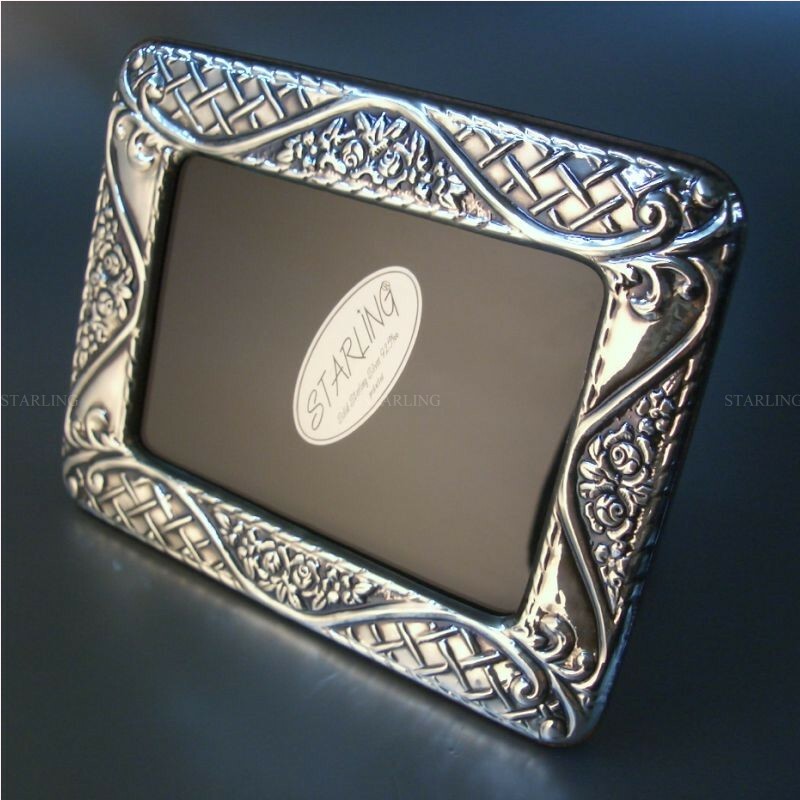 Exclusive Victorian Photo Frame Solid 925 Sterling Silver Mahogany Back-SS1