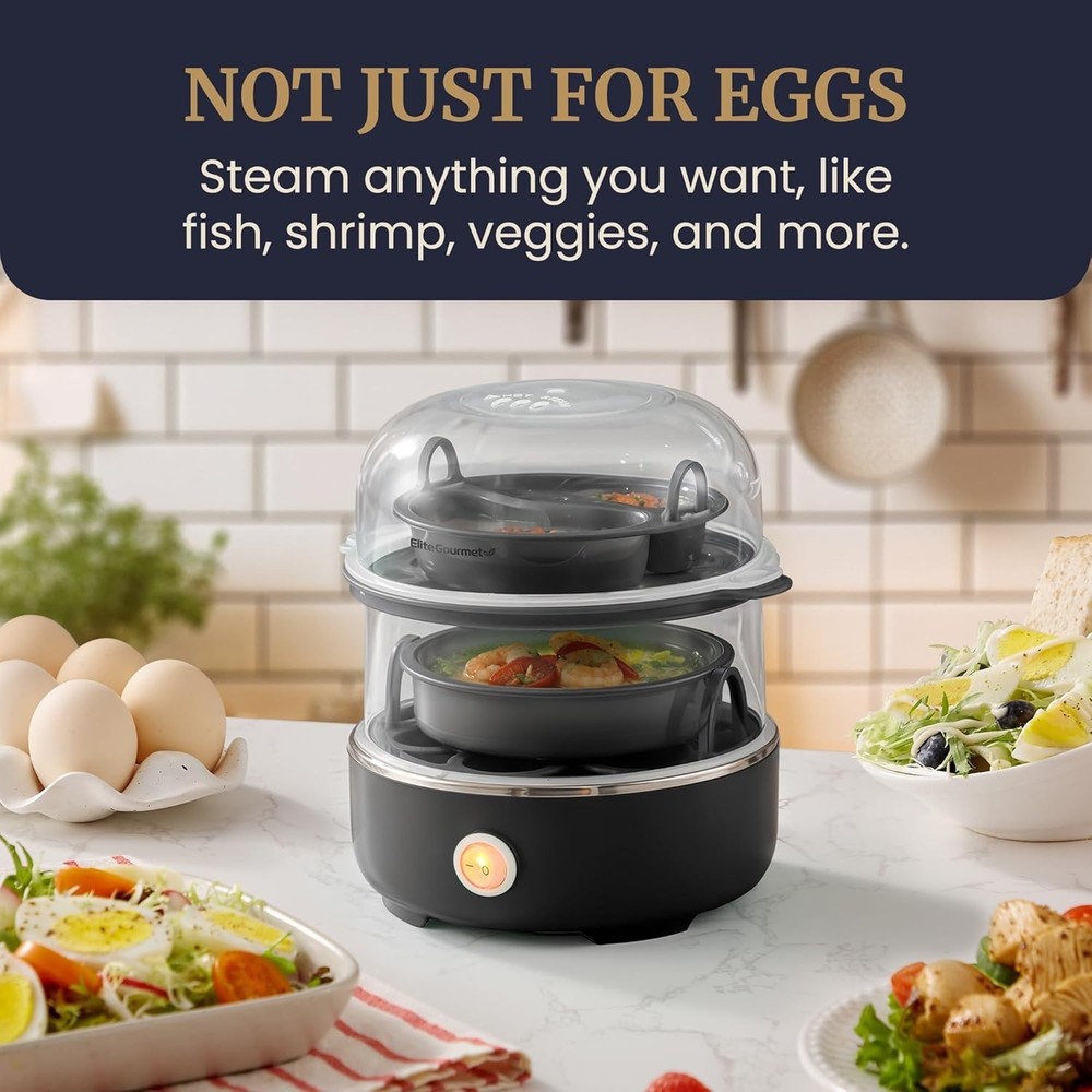 Easy Egg Cooker, Stainless-steel Heating Plate, Two-Tiered, 14-Egg Capacity, Sof