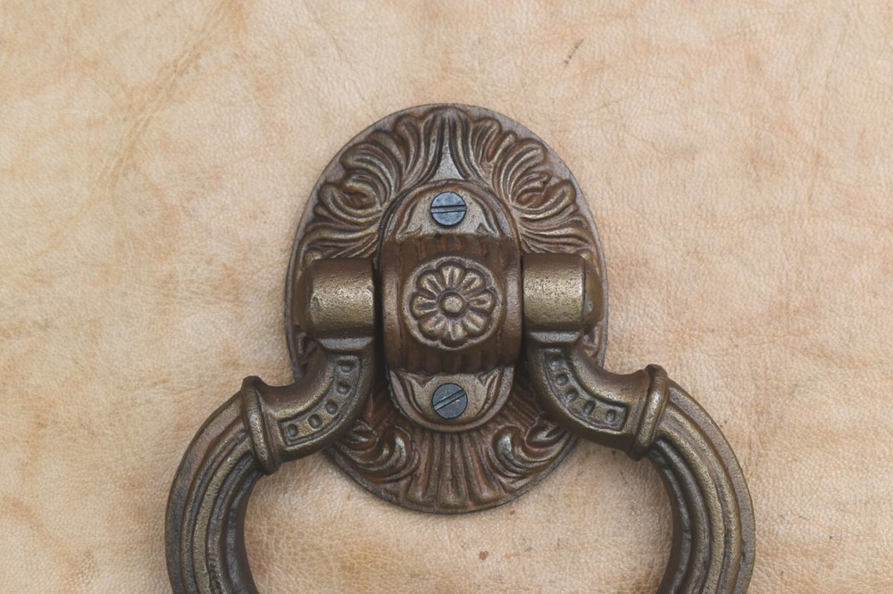 Vintage Cast Iron Victorian Face antique Gold Door Knocker Handle Pull Ring