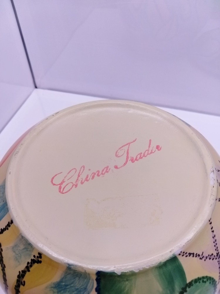 Fig Handle on Hand-Painted Dressing Table Container with Lid