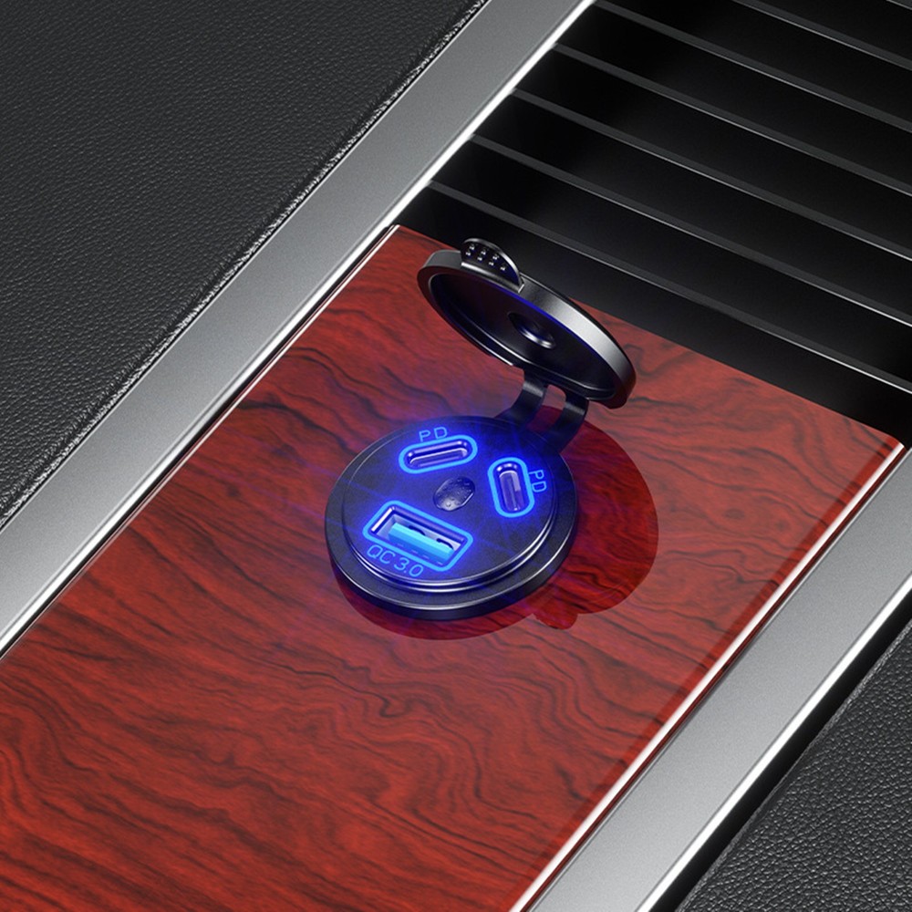 Dual PD+QC 3.0 USB Port Car Cigarette Lighter Socket Plug LED Indicator Black