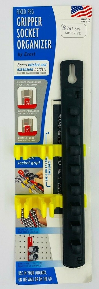 Ernst 8031 3/8" Dr. Fixed Peg "Gripper" 8 Bit Organizer BLACK