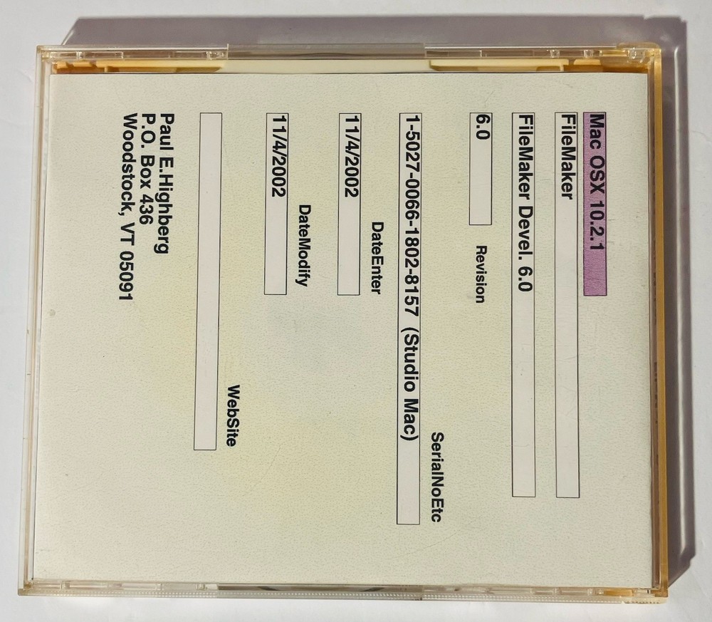 FileMaker Pro 6 Developer 6 Mac CD Software w Manual License Card 2002