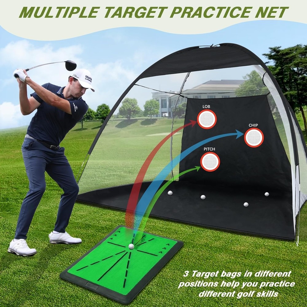 Golf Net, 10x7FT Golf PracticeNet with Swing Mat, Golf Hitting Net for Backya...