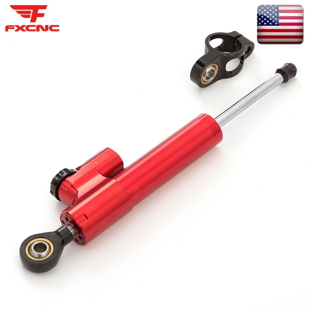 255MM Motorcycle Universal CNC Adjustable Steering Damper Stabilizer Safety Red