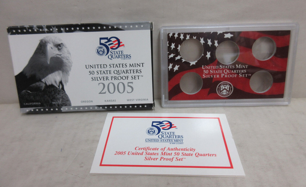 EMPTY PACKAGING Box Lenses & COA for 2005 US 50 State Quarters Silver Proof Set