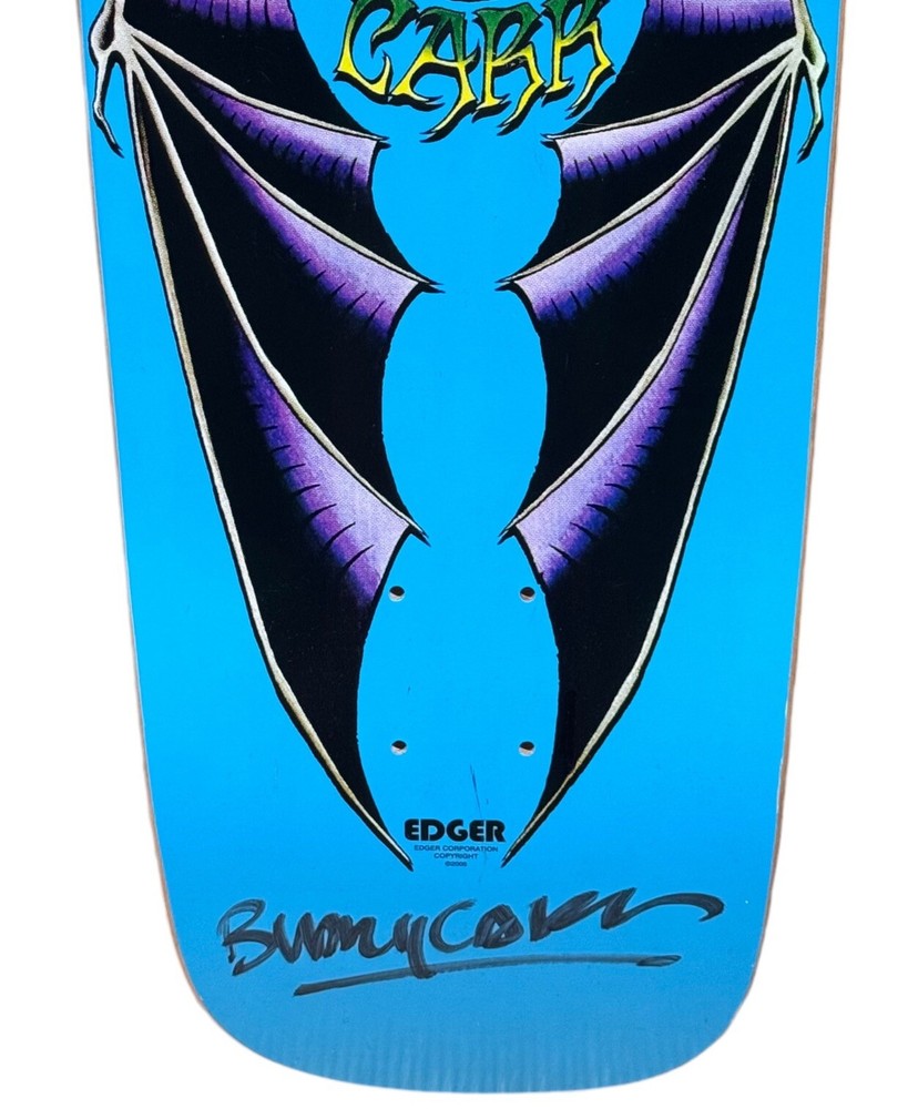 2005 Edger Buddy Carr Pool Skateboard Deck 9” x 32” Dipped Light Blue w/ Skull
