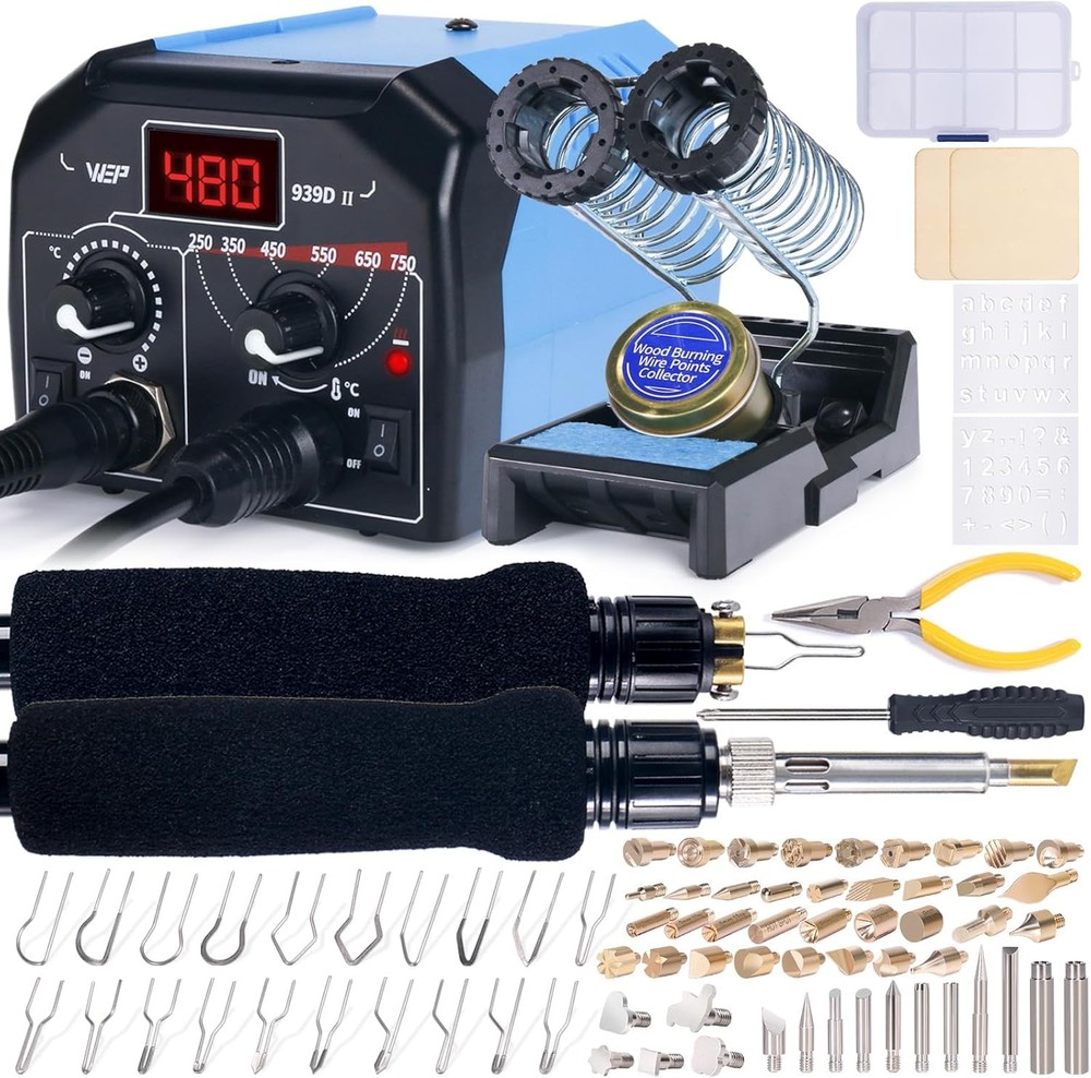 2-in-1 Wood Burning Tool Kit with 51 Solid Points and 20 Wire Nibs