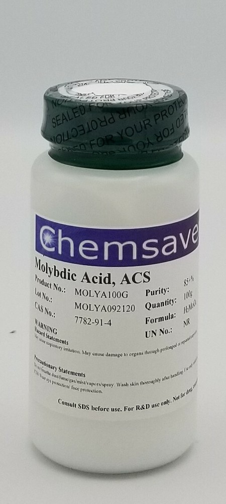 Molybdic Acid, ACS, 85+% (MoO3 Basis), 100g