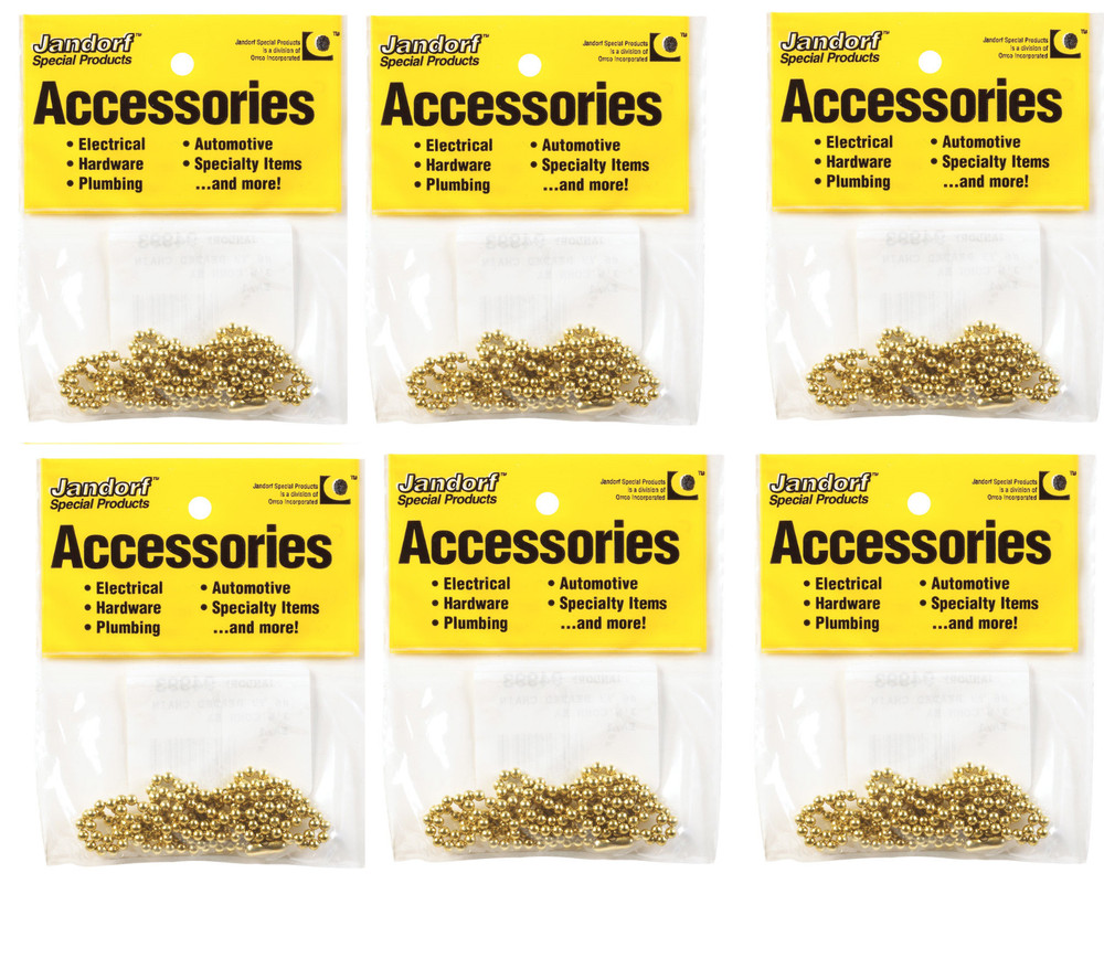 6 packs Jandorf 94993 No 6 Solid Brass Beaded Pull Chain, 3 ft